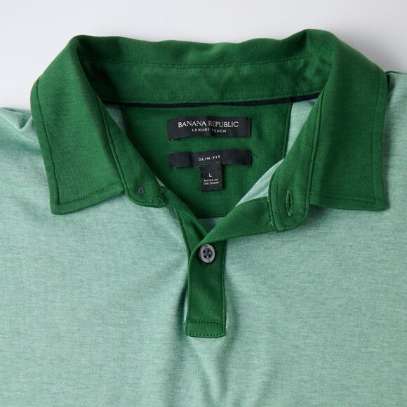 Banana Republic Mens L Slim Fit Polo Shirt Green Luxury Touch Short Sleeve *hole - Picture 6 of 9